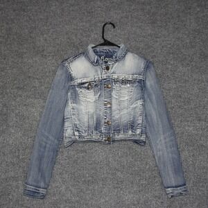 Wall‎ Flower Girls Denim Jacket Blue Wash Distressed Cropped Size M